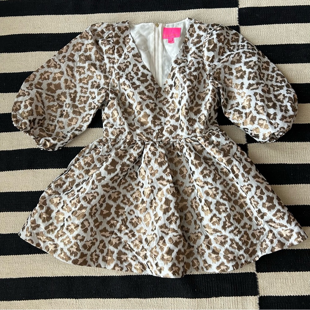 Leopard Print Puff Sleeve Dress
